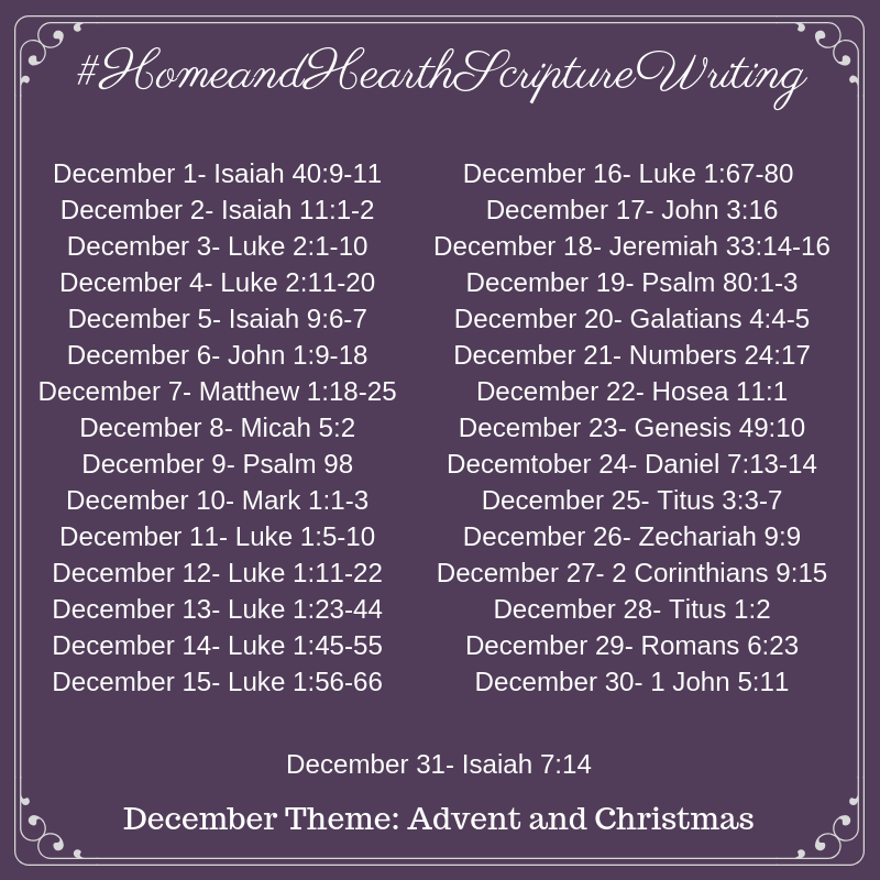 December 2018 Home and Hearth Scripture Writing Plan: Advent and Christmas