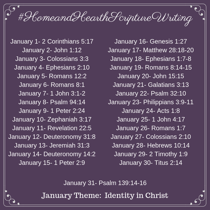 January 2019 Scripture Writing Plan Our Identity in Christ