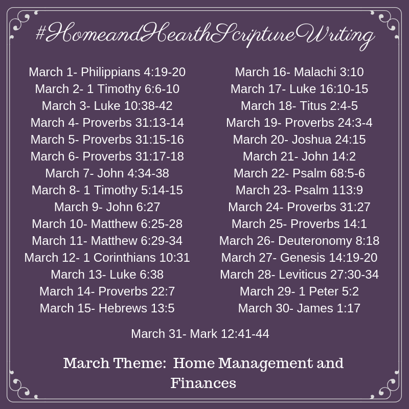 March 2019 Home and Hearth Scripture Writing Plan Home Management and Finances-2
