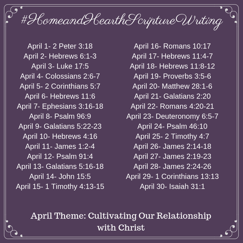 Home and Hearth Scripture Writing Plan April 2019: Cultivating Our Relationship with Christ